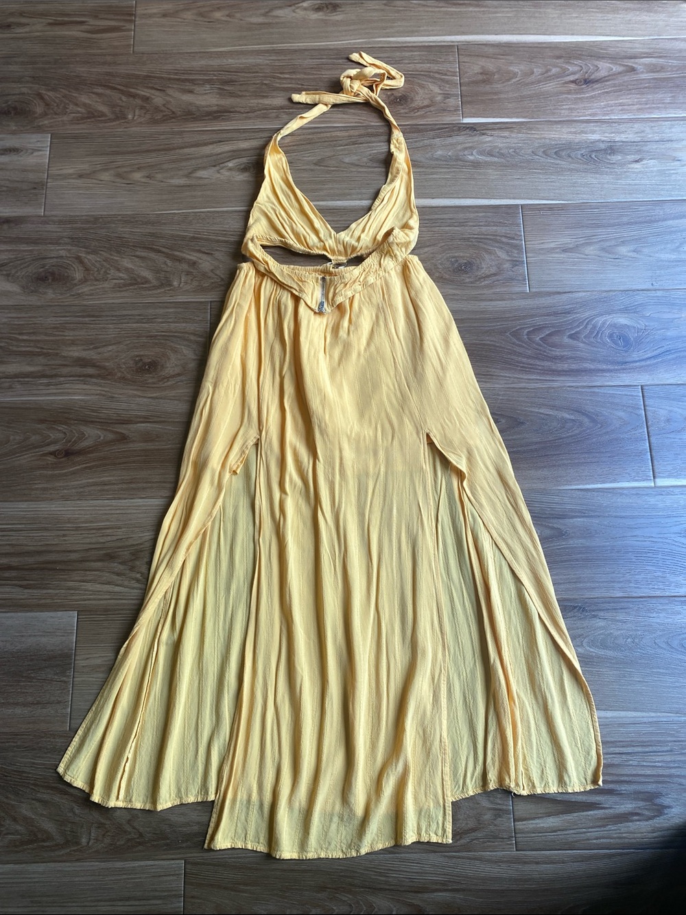Yellow Halter Maxi Dress with Cutout Detail